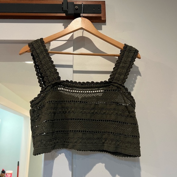 Aerie Dark Green Crochet Tank Top - Picture 1 of 4